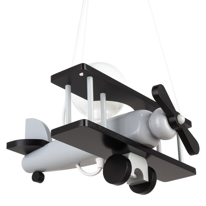 Kleine Pendelleuchte Flugzeug – grau/schwarz