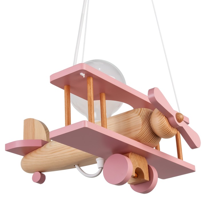 Kleine Pendelleuchte Flugzeug – natur/rosa