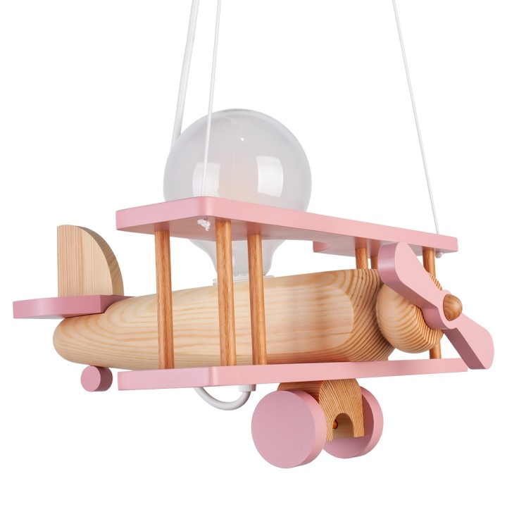 Kleine Pendelleuchte Flugzeug – natur/rosa