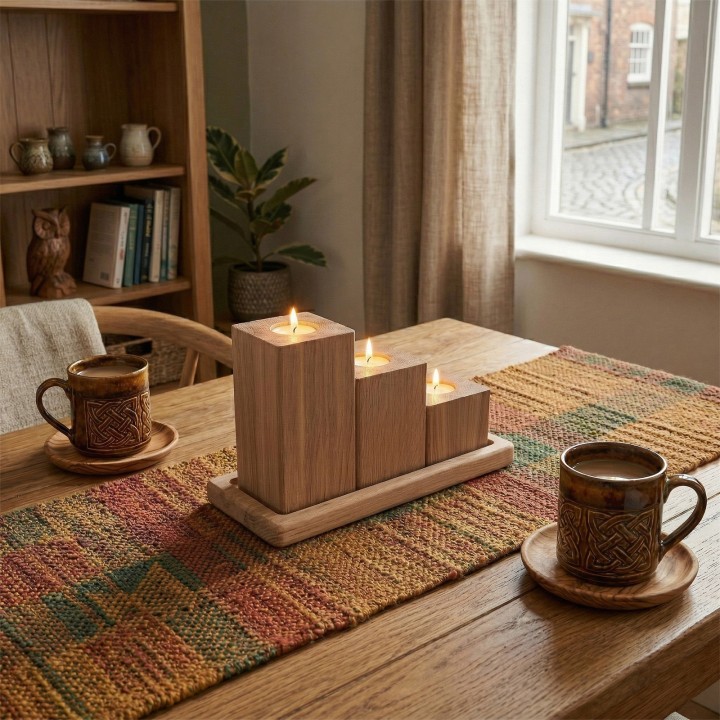 Set aus Eichenholz-Kerzenständern