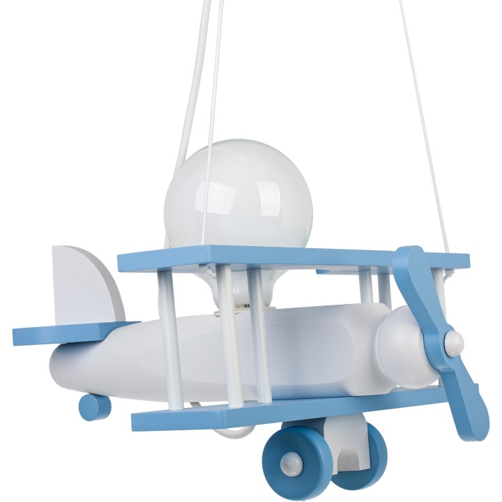 Kleine Pendelleuchte Flugzeug – weiß/himmelblau