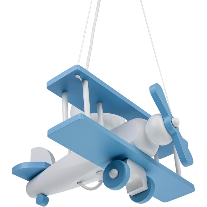 Kleine Pendelleuchte Flugzeug – weiß/himmelblau
