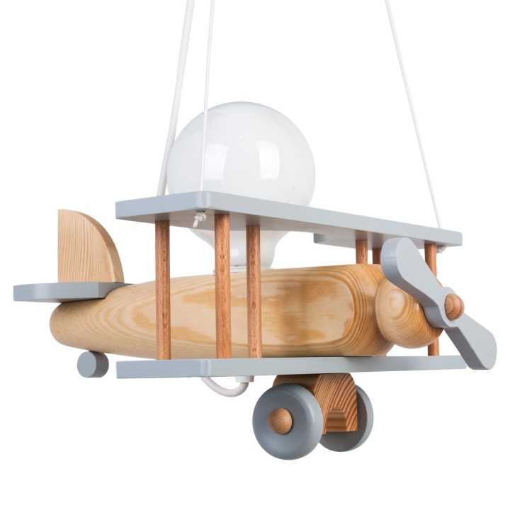 Kleine Pendelleuchte Flugzeug – natur/grau