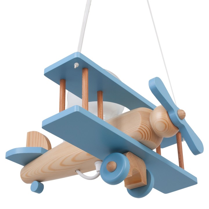 Kleine Pendelleuchte Flugzeug – natur/himmelblau