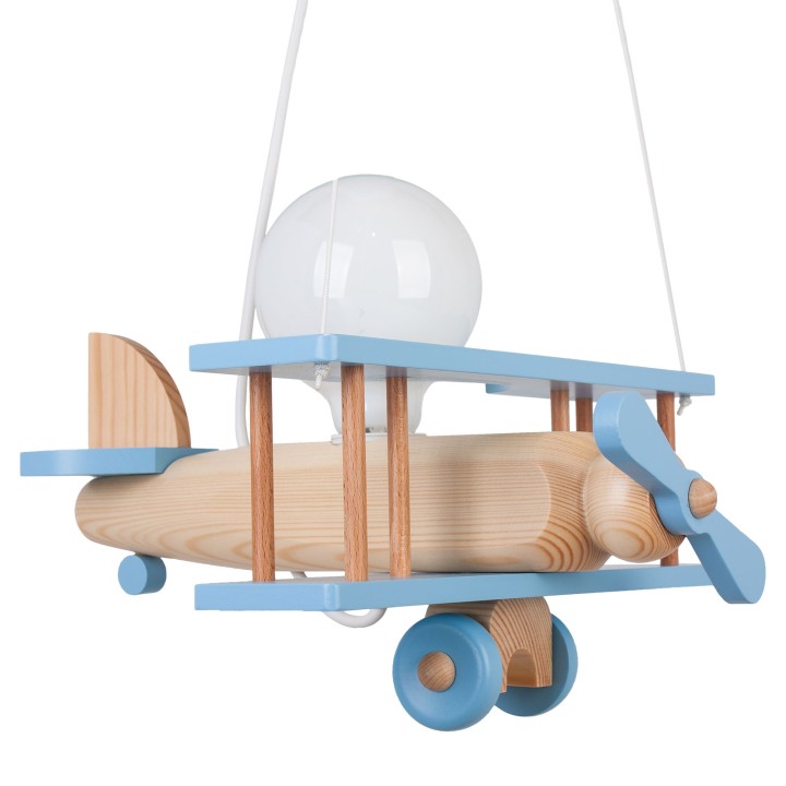 Kleine Pendelleuchte Flugzeug – natur/himmelblau