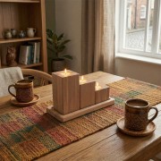 Set aus Eichenholz-Kerzenständern