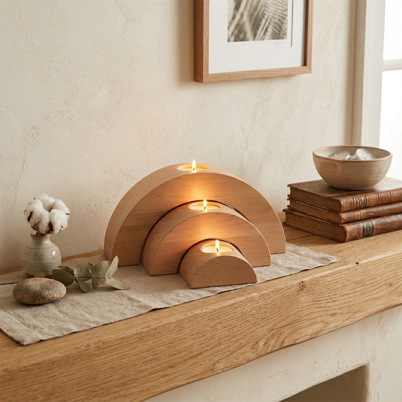 Halbkreisförmige Kerzenständer aus Erlenholz