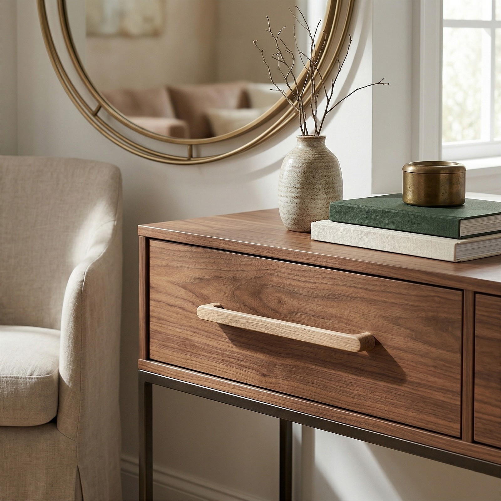 Abgerundeter Möbelgriff aus Holz, 50 cm